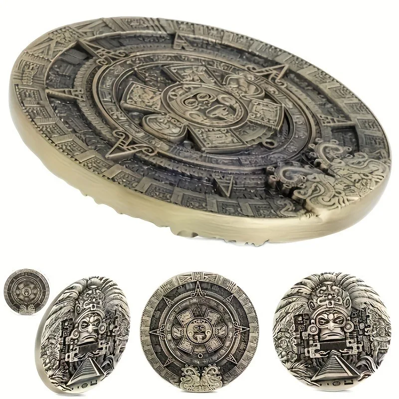 

【Подложенность 99%】80 ммЭкстра большая двусторонняя 3D рельефная монета майя, корона солнца, мексиканская ацтекская бронзовая печать тотема майя