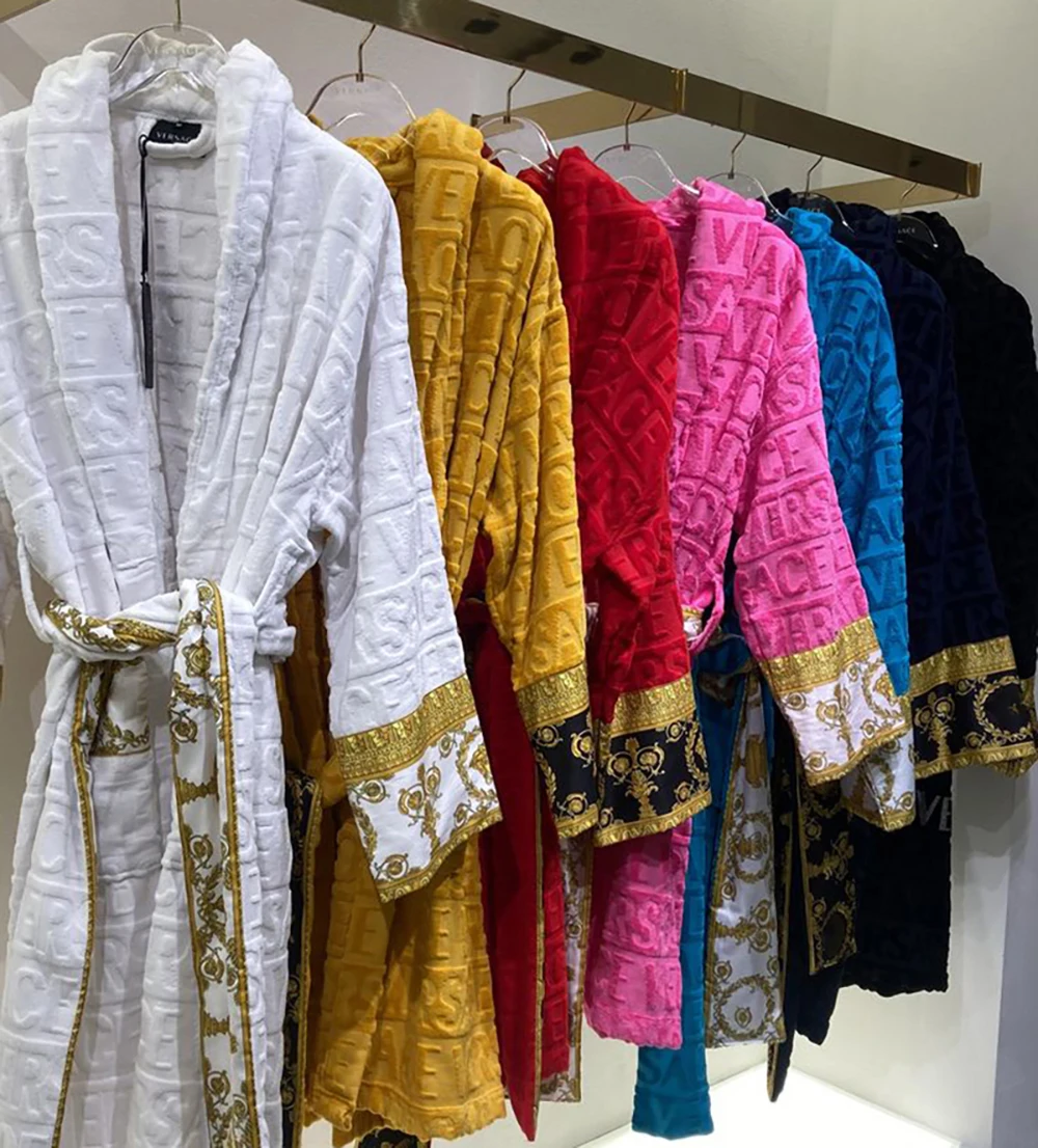 

Bathrobe Men Women Sleepwear Long Robe Cotton Luxury Hotel Style Pajamas Homewear Comfortable Plush Loungewear