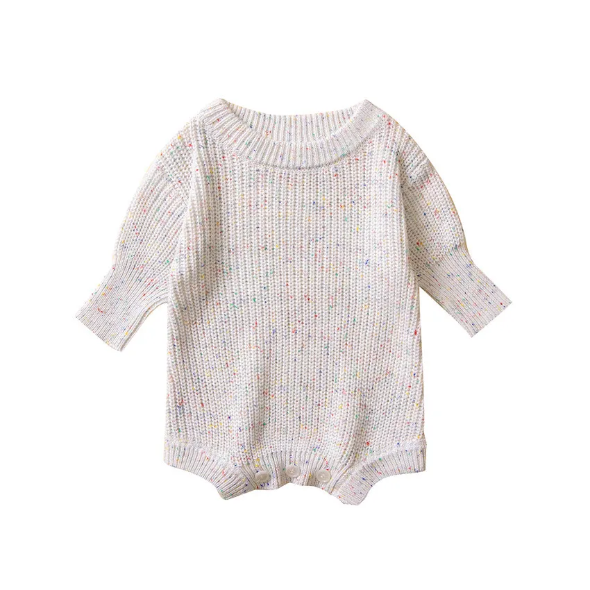 Baby Toddler Basic Chunky Knit Onesie Neutral Speckled Romper Infants Spring Autumn Sweater Jumpsuit