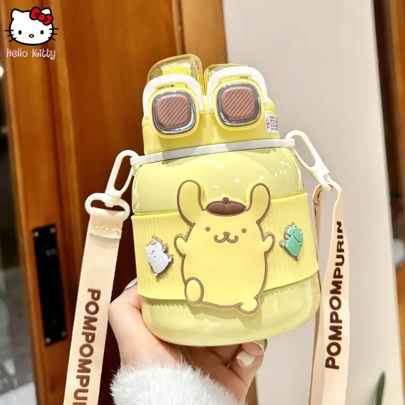 Sanrio 316 taza de vacío de dibujos animados de Anime para niñas, nueva taza de paja de gran capacidad para chico, taza grande bonita para estudiantes, taza doble portátil para beber