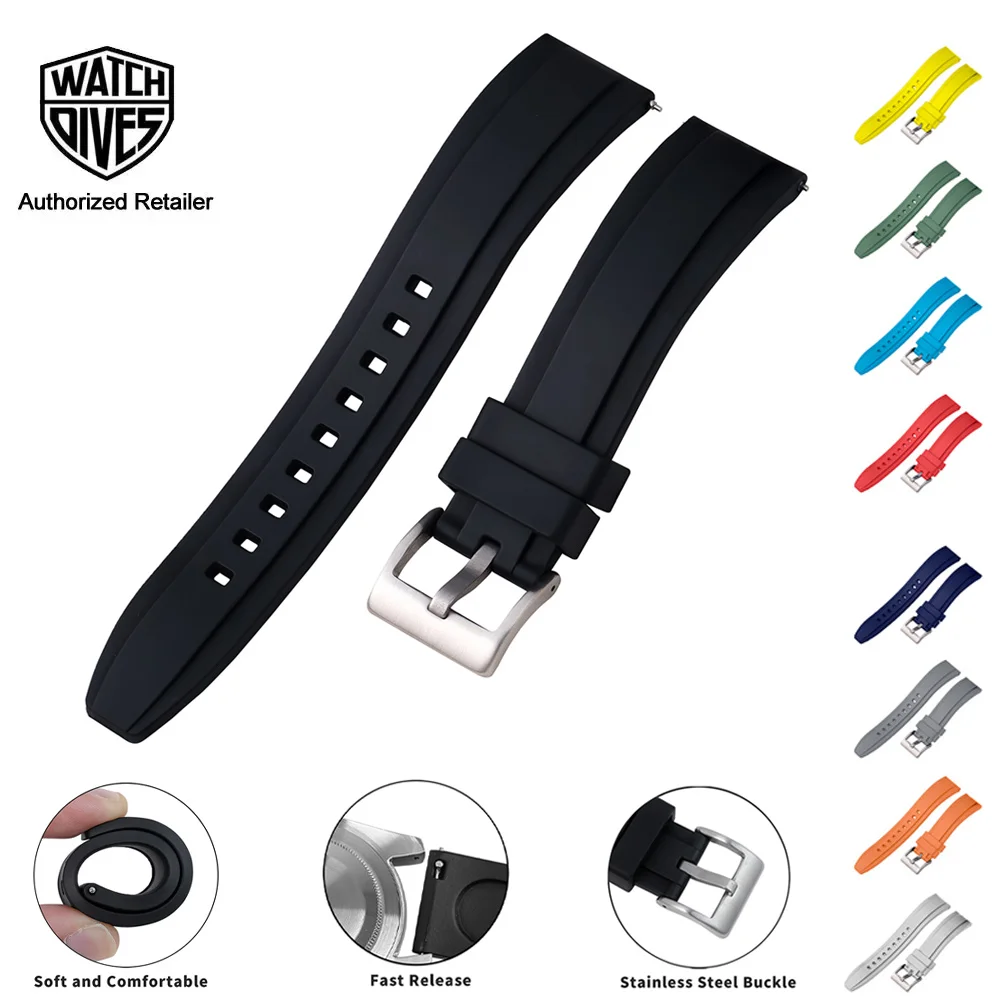 FKM Rubber Waffle Strap 20mm 22mm Fluororubber Bracelets Universal Diver Waterproof Comfortable Sports Fast Release Watchbands