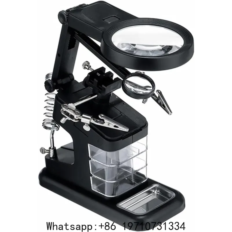 Led Light Helping Hands Magnifier Station 3X/4.5X /25X Magnifier Soldering Station Kit with Alligator Clips and Clamp for Repair