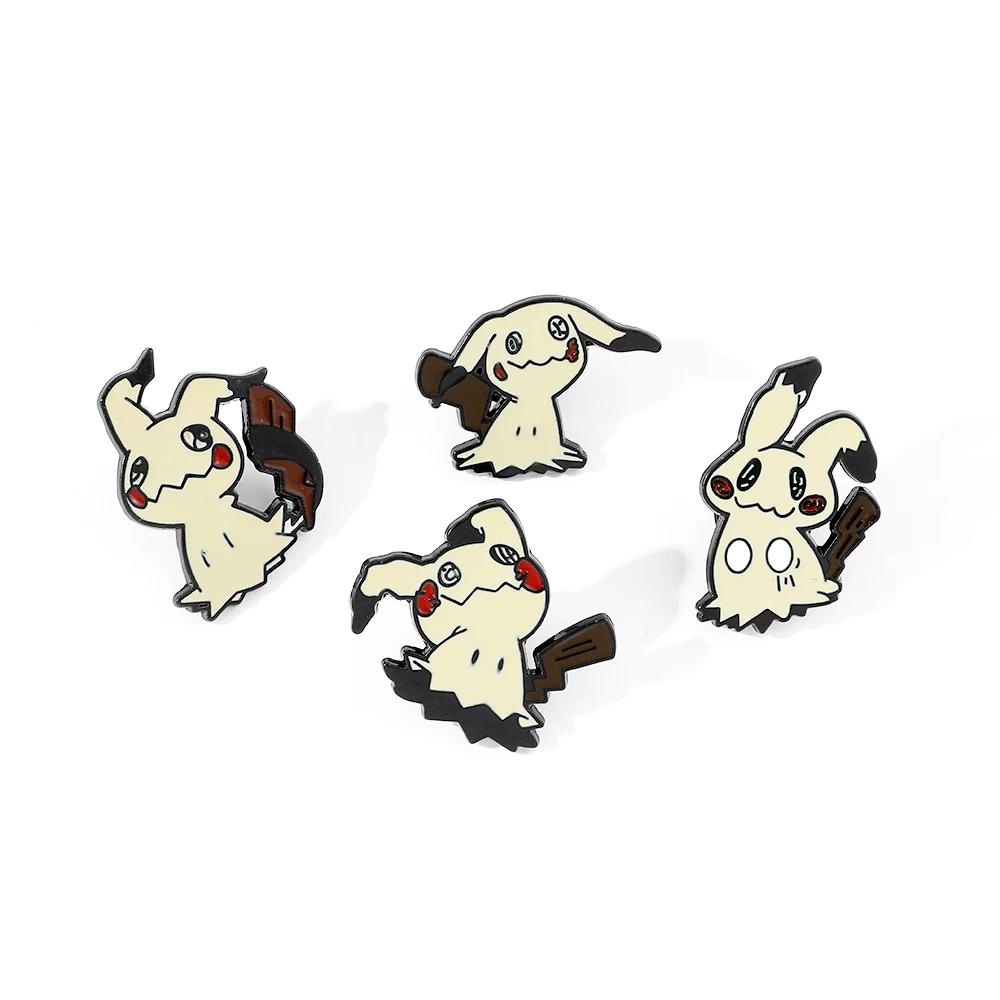 4 pcs Cartoon Animal Breast Brooch Set Funny Mimikyu Enamel Pin Wallet Backpack Clothes Jewelry Metal Emblem Accessories Gift