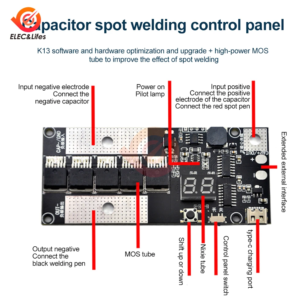 Ponto Soldador Controle Board Kit, portátil DIY Máquina De Solda A Ponto, PCB Circuit Board para 18650 Bateria De Lítio, 5V
