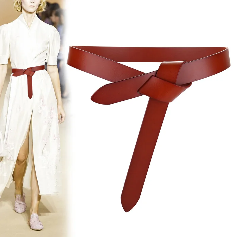 New Design Knot Cowskin Women's Belts Soft Real Leather Knotted Strap Belt Dress Accessories Lady Waistbands Long Women Belt