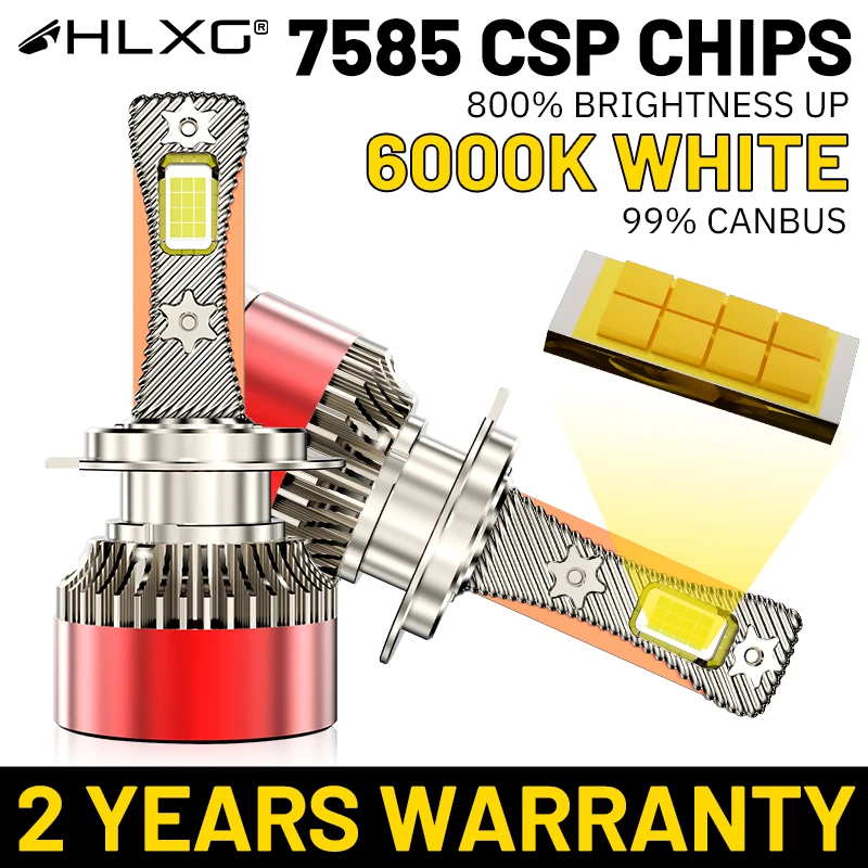 

HLXG H7 Led Headlight CANBUS NO ERROR 7585 CSP H4 H1 9005 9006 9012 H3 Car Bulb 6000K White H11 Super Brightnes Light High Power