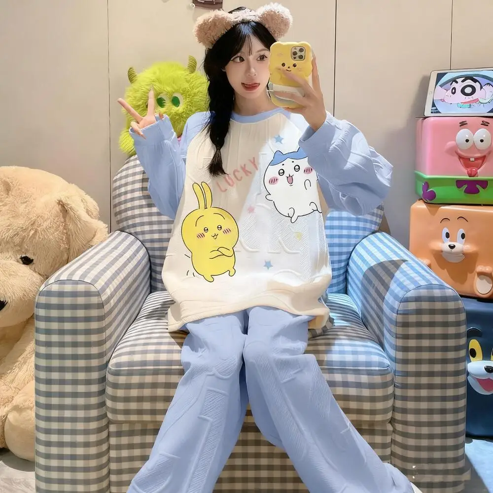 

Аниме Chiikawa, женские пижамы с героями мультфильмов Kawaii, пижамные комплекты для девочек, хлопковая одежда для сна, студенческие пижамы, брюки, модная теплая повседневная одежда