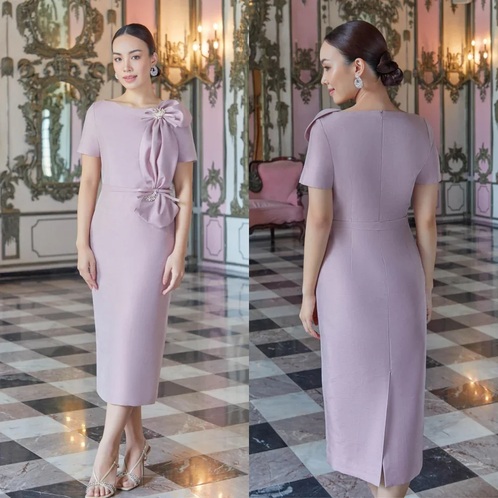 Robe de Soirée Mi-Longue en Jersey Faite à la Main, Vêtement à Fleurs, Strass, Ceinture Formelle, Ligne A, Col Rond, sur Mesure, pour Occasions