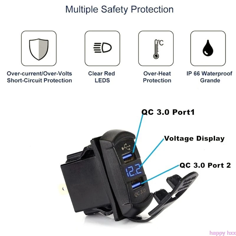 12-24V 3.1A LED USB Car Auto Power Dual Charger Port Socket for Cell Phone iPhone 13 Series Samsung HUAWEI Xiaomi Universal