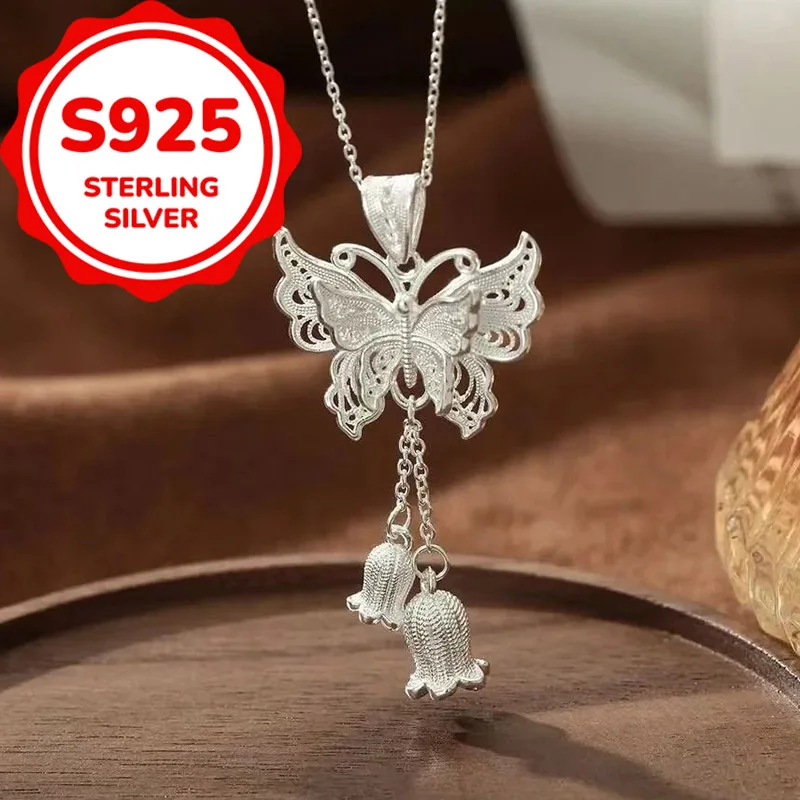 925 sterling silver temperament light luxury sweet romantic butterfly orchid of the valley necklace daily simple clavicle chain