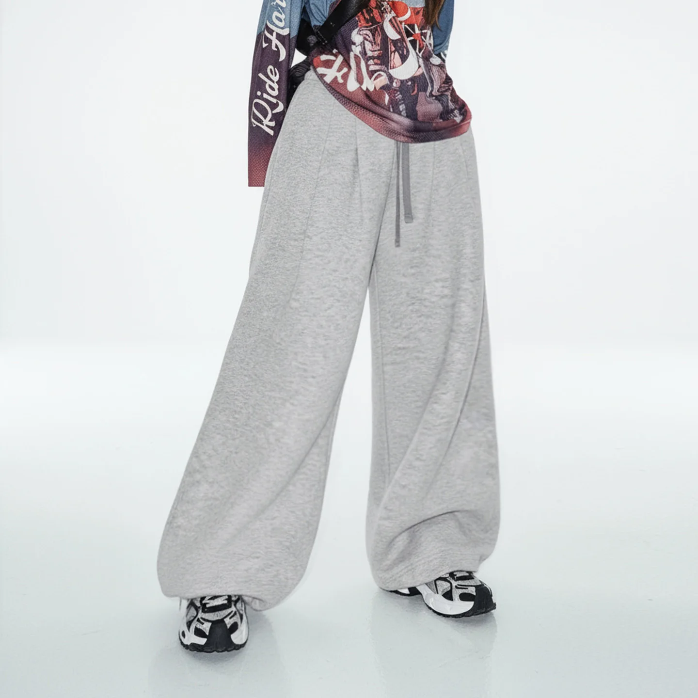 

Maden Женские серые свободные спортивные брюки с широкими штанинами прямого кроя эластичный пояс с шнурком повседневные джоггеры для весны и осени