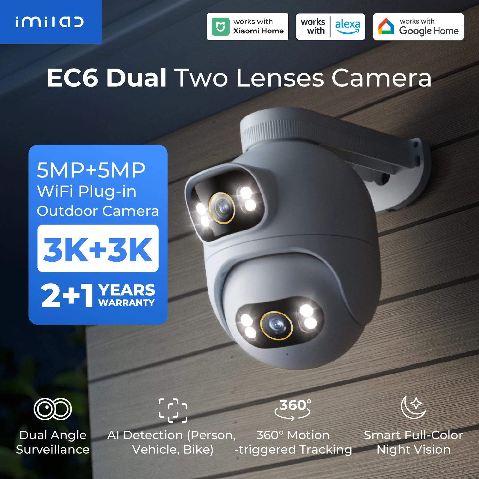 IMILAB EC6 Dual Pro 10MP Security WiFi Camera With Colour Night Vision Smart Human Detection&Tracking Compatible with MiHome App