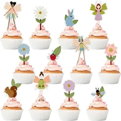 24 Pcs Fairy Cupcake Toppers Woodland Theme Cake Decorations for Birthday Baby Shower Decors Fairy Theme Tea Party Decorations