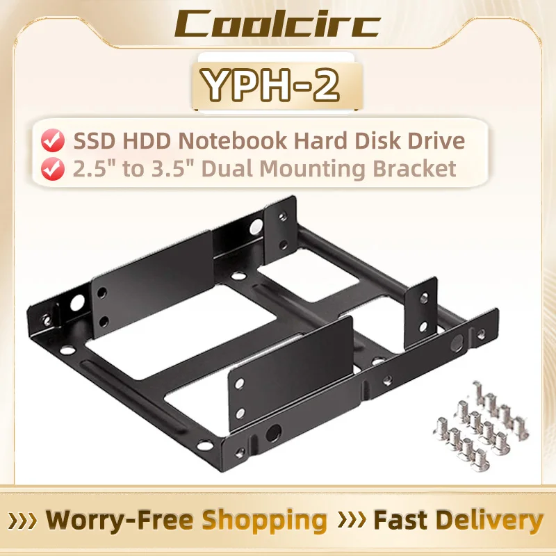 COOLCIRC Soporte de montaje de bahía de disco duro dual de metal de 2,5" a 3,5" - Soporte de montaje para HDD / SSD de 2 x 2,5" a 3,5"
