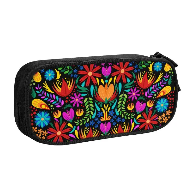 Custom Colourful Floral Mexican Flowers Kawaii Pencil Case Boy Girl Large Storage Pencil Pouch Students Stationery