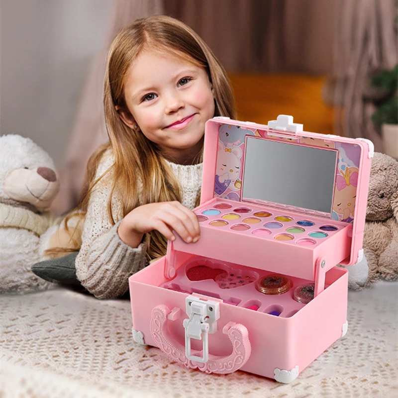 Children Makeup Cosmetics Box Princess Kid Toy Children\'s Pretend Play Set Lipstick Eye Shadow Safety Nontoxic Toys Kit For Girl