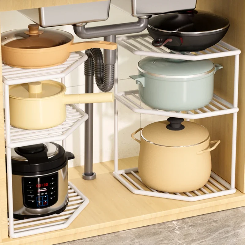 Kitchen tripod pot rack, floor to floor, multi-layer cabinet, layered countertop, sink corner rack, pot storage and storage rack