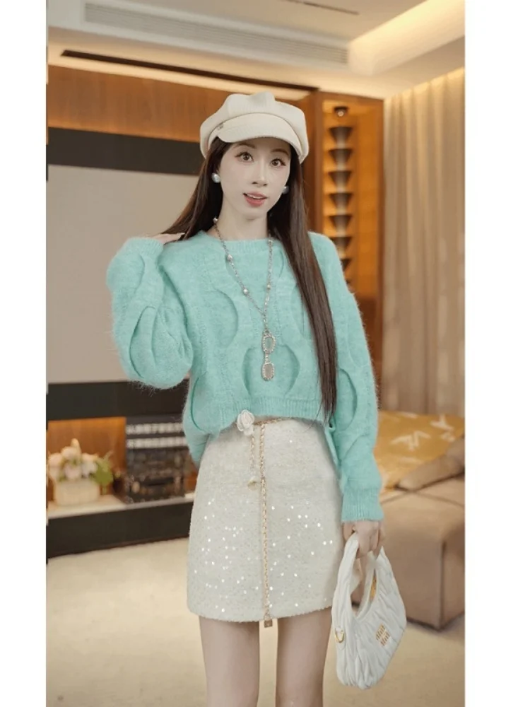 

Sli Beautiful Knitted Sweater Trendy Twisted Design Youthful Korean Sle Loose Fit round Ne Long Sve Warm Autumn Wi...