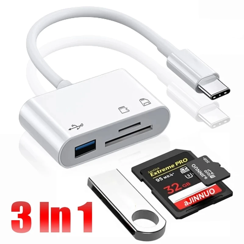 3in1 Type-c To USB C A OTG Adapter Hub Converter for Samsung Xiaomi Android Laptop Tablet Multi Port SD TF Memory Card Reade