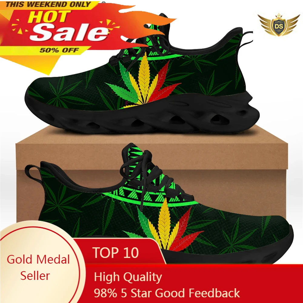 

3D Green Weed Leaves Printing Platform Sneakers For Women Breathable Lace Up Flat Shoes Comfort Femme Footwear