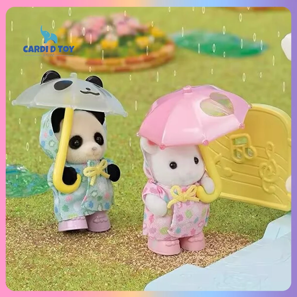 

Genuine Sylvanian Families Action Anime Raincoats Dolls Umbrella Kawaii Cartoon Anime Figures Collectible Doll Children'S Toys