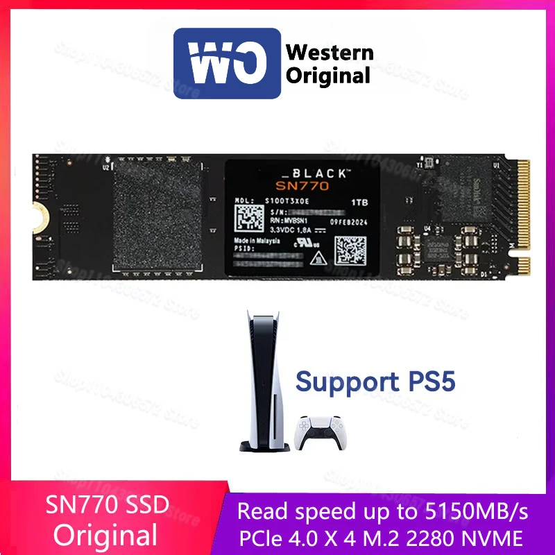 Western Original WO BLACK SN770 NVMe SSD 2TB 1TB 500GB 250GB Internal Gaming Solid State Drive Gen4 PCIe M.2 2280 For PC PS5