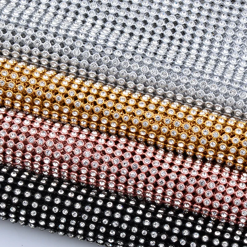 

45x120cm Silver Aluminum Mesh Glass Rhinestones Trim Metal Fabric Crystal Mesh Banding Sewing Strass Applique for Jewelry