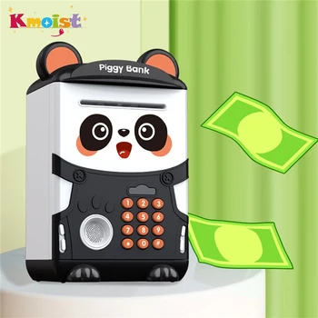 เด็กลายนิ้วมือรหัสผ่าน Electronic Piggy Bank ของเล่น Safe Bank PANDA การ์ตูน MINI ATM กล่องแสงและดนตรี