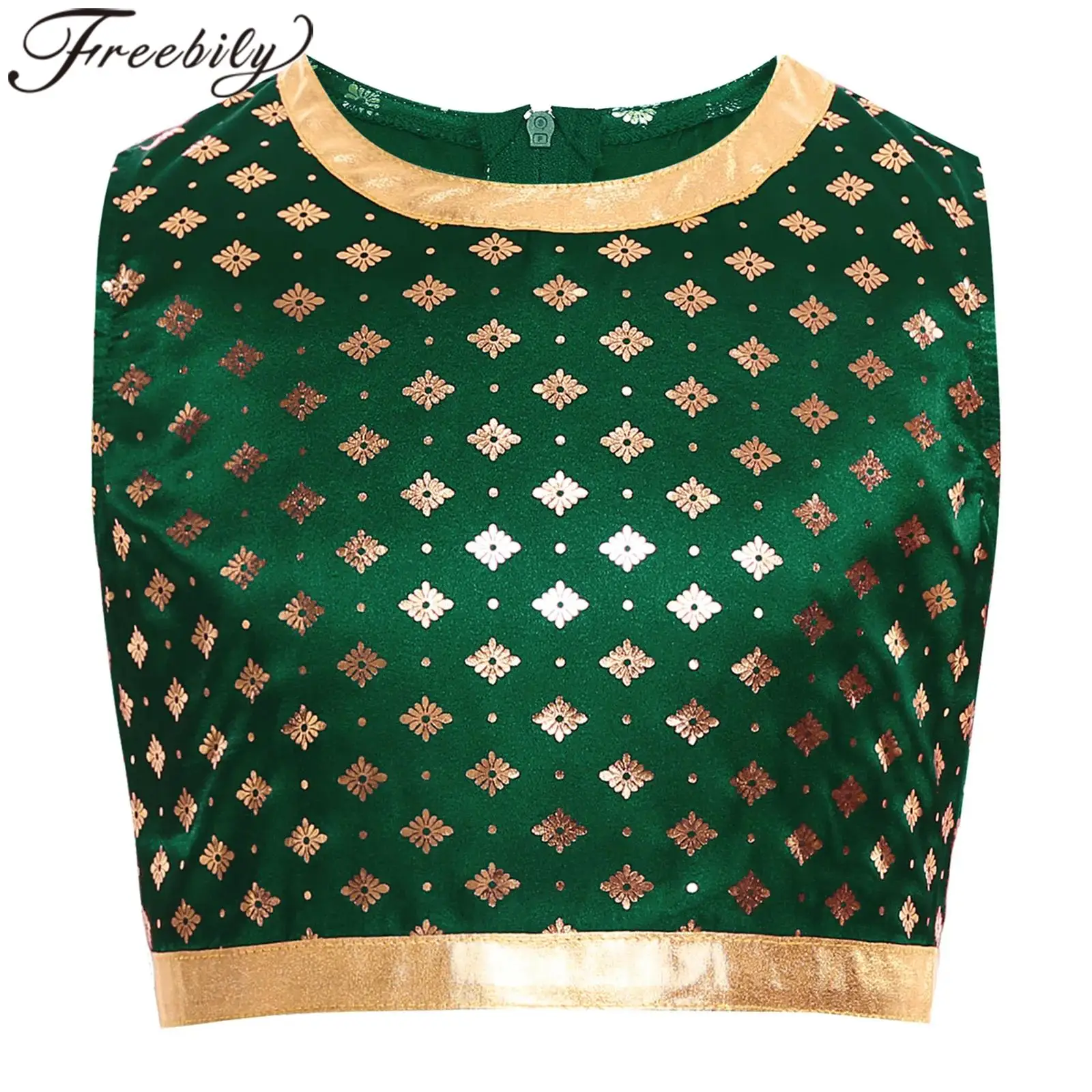 

Girls Tank Top Indian Dancing Top Holiday Festival India Lehenga Choli Vest Metallic Shiny Trim Satiny Sleeveless Vests Costume