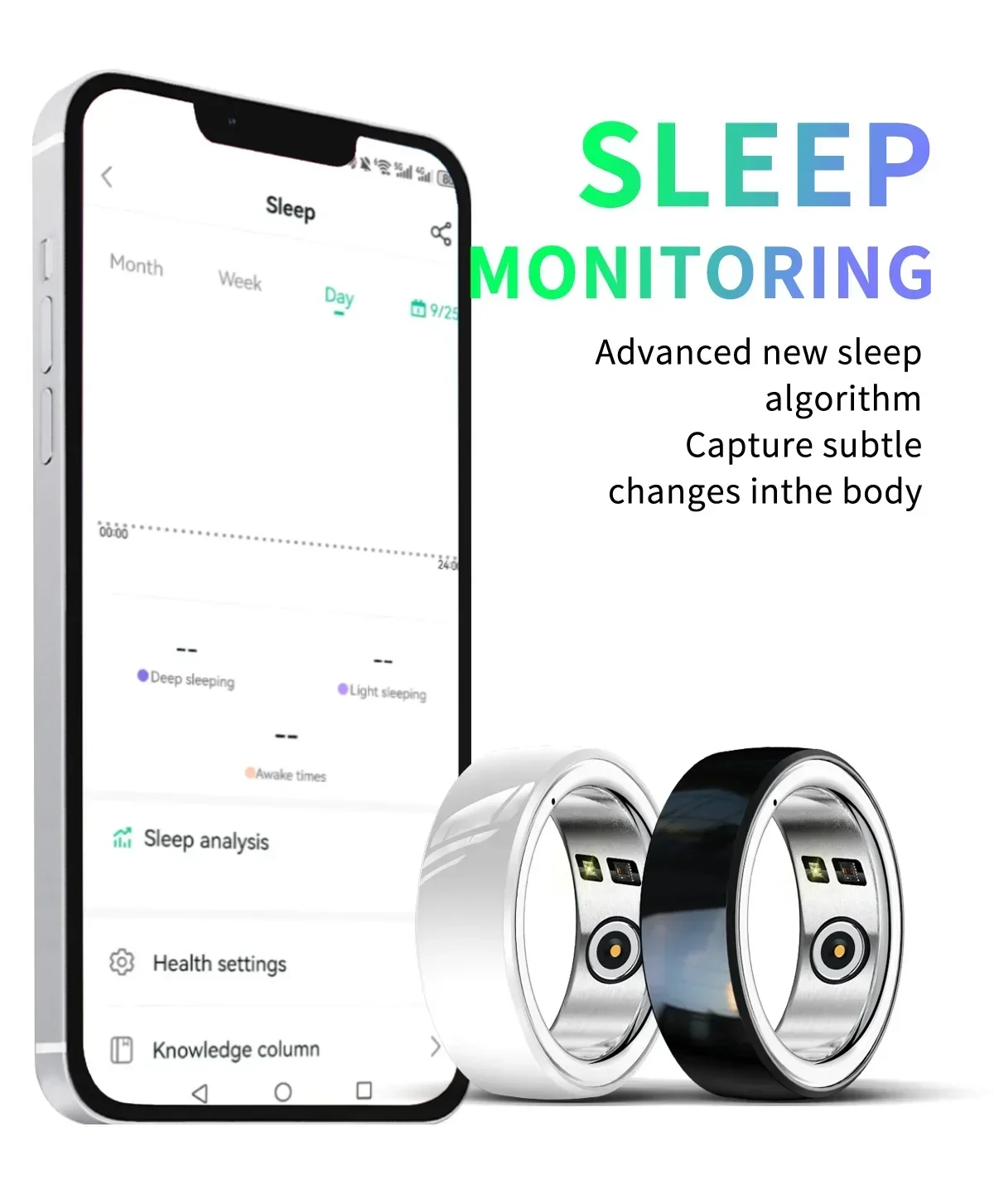 Fashion Smart Ring Health Monitor for Men Women, Fitness Tracker Sleep Steps Blood Pressure Heart Rate Monitor with Charging Box