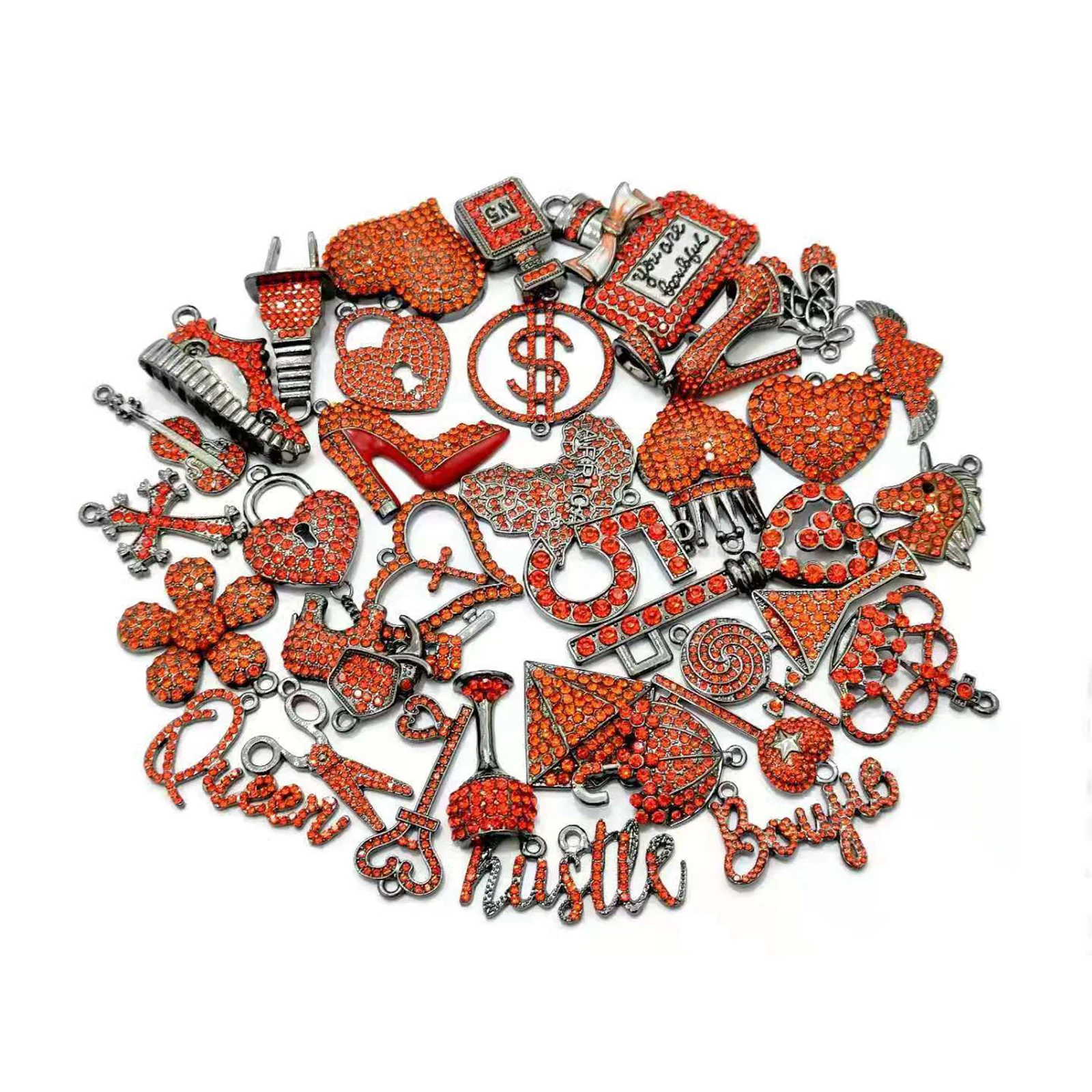 35pcs Colorful Rhinestone Gun Black Plated Mixed Girl Charms Picked at Random Fit for Women\'s DIY Jewelry Accessories