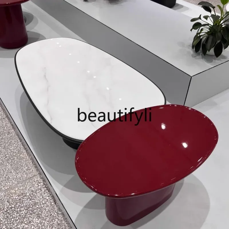 

New Modern Light Luxury Oval Microcrystalline Stone Coffee Table Set for Living Room