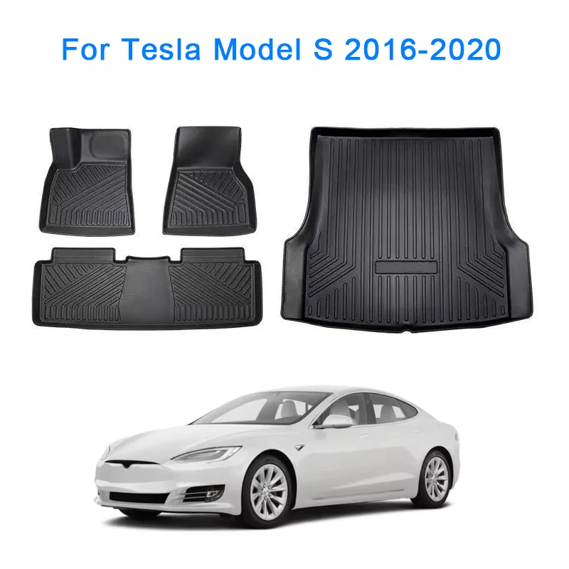 

for Tesla Model S 2016 2017 2018 2019 2020 Car Floor Mats Cargo Liner Trunk Pad TPE 3D Foot Mat Waterproof Black