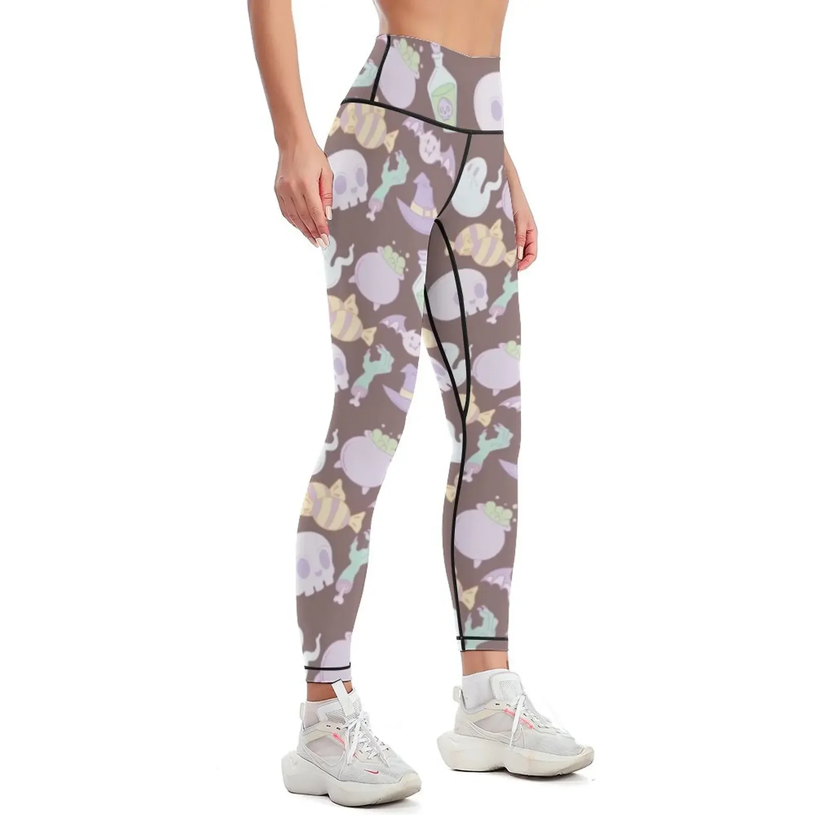 Brown, Cute And Pastel Halloween Pattern Leggings push up legging Women's gym Womens Leggings