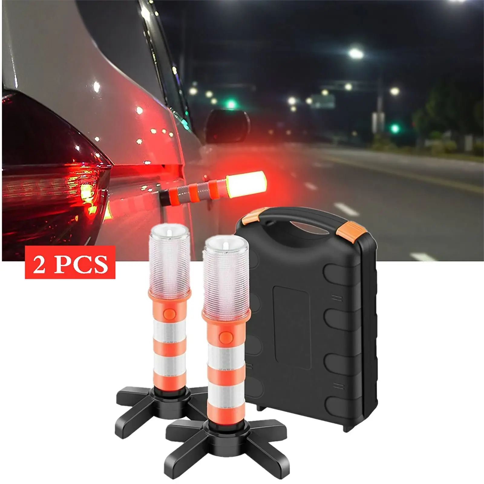 2pc LED Flashlight Emergency Camping Roadside Flares Detachable Stand Beacon Safety Strobe Light Warning Signal Alert SOS Lamps