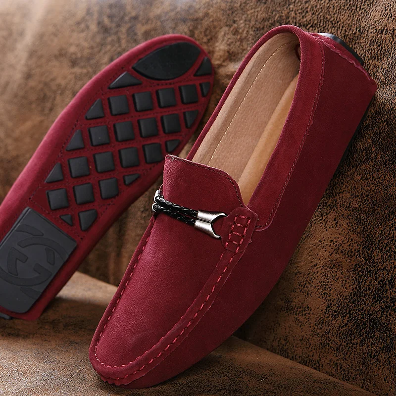 Hot Sale Mens Suede Leather Shoes Outdoor Comfortable Casual Shoes Handmade Business Loafers Simple Male Slip on Flats Moccasins