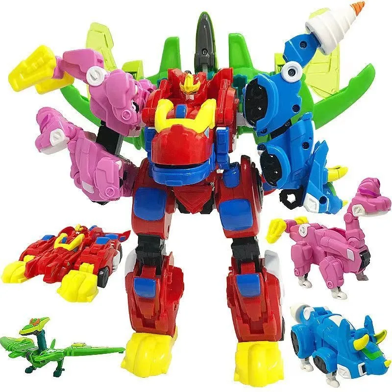 

4 IN 1 Gogo Dino Explorer Deformation Robot Toy Action Figures Transformation Car Airplane Gogo King Dinosaur Toys for Kids Gift