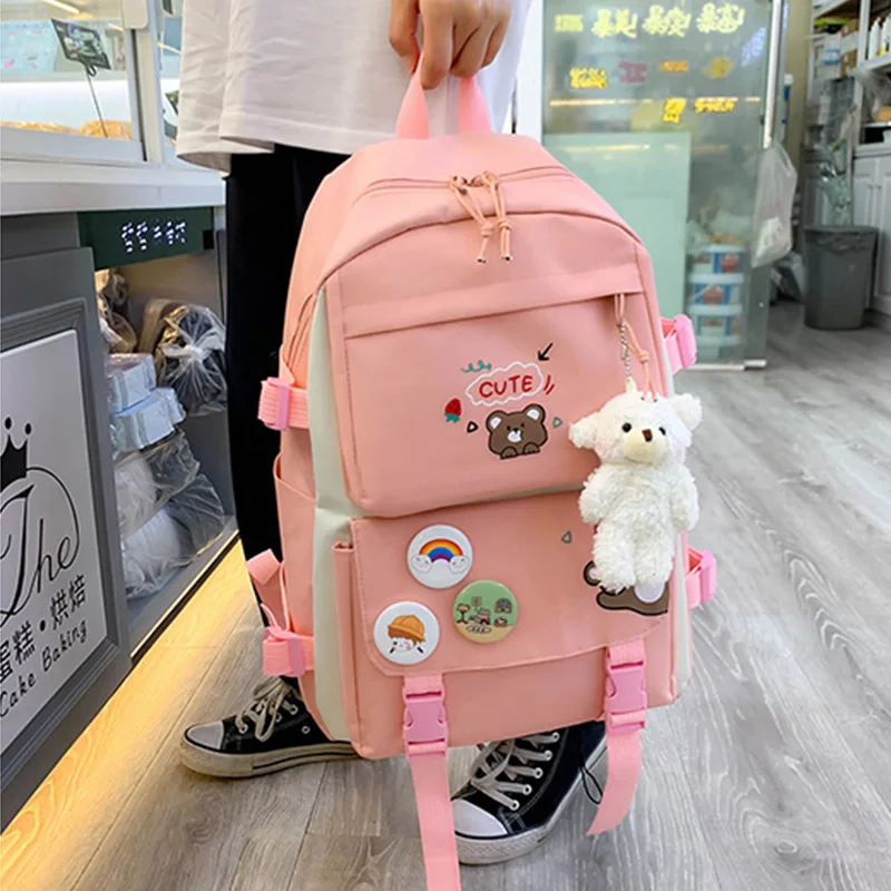 Primary School Bag Set for Boys Girls Cartoon Bear Girl\'s Backpack Children Cute Junior High School Combination Schoolbags 5PCS