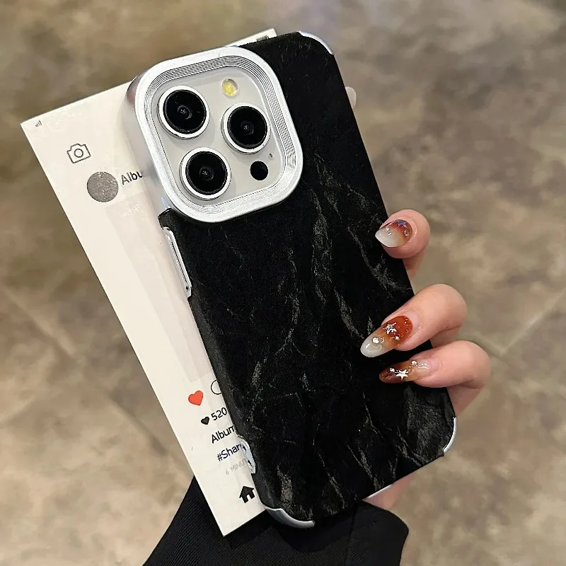 Snow Mountain Velvet Cloth Fabric Case for iPhone 16 15 14 Plus 13  Pro Max Shockproof Leather Aesthetic Matte Cover