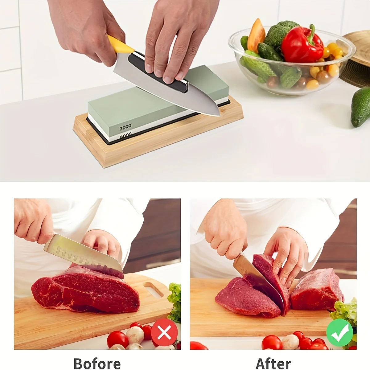 Sharpening Stone  Set 4 Side Grit 400/1000 3000/8000, Premium  Knife Sharpener, Knife Sharpening Stone Kit with Bamboo Base