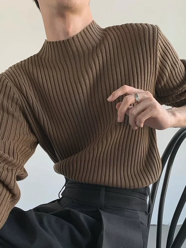 

Мужской тонкий вязаный свитер с высоким воротником, облегающий крой, свободный, удобный, мягкий, дышащий, шерстяной, осенний, повседневный