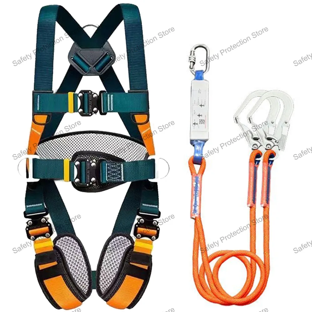 Full Body Safety Harness 5-point High Altitude Work Safety Belt with Safety Rope Climbing Construction Body Protective Equipment
