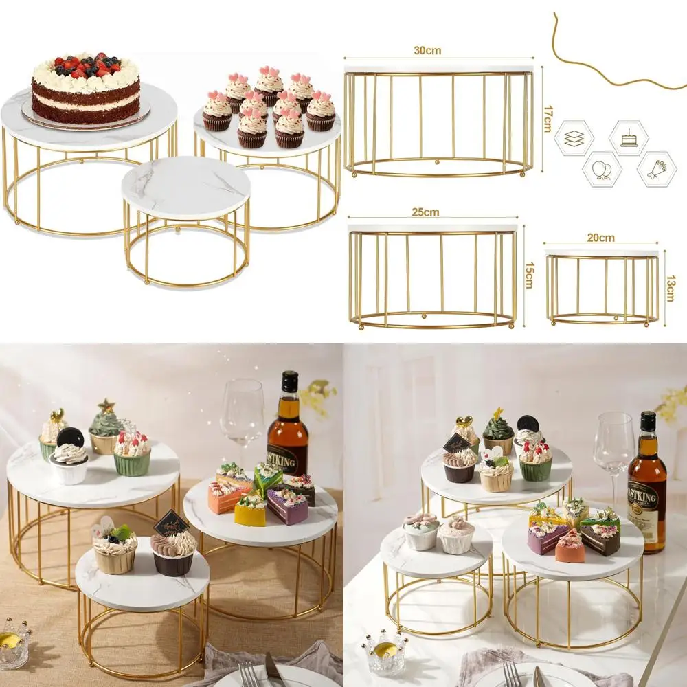 

3-х уровневая круглая подставка для торта и кексов с отделкой из искусственного мрамора