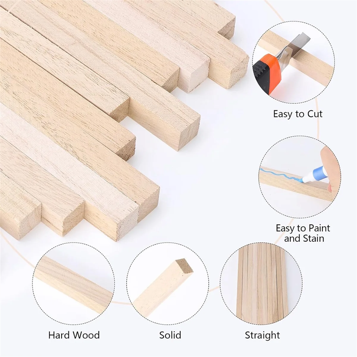ABJZ 70 шт. 1/2 дюйма X 12 дюймов палочки из бальзы, квадратные деревянные дюбеля, незавершенные полоски из бальзы, деревянные палочки для поделок