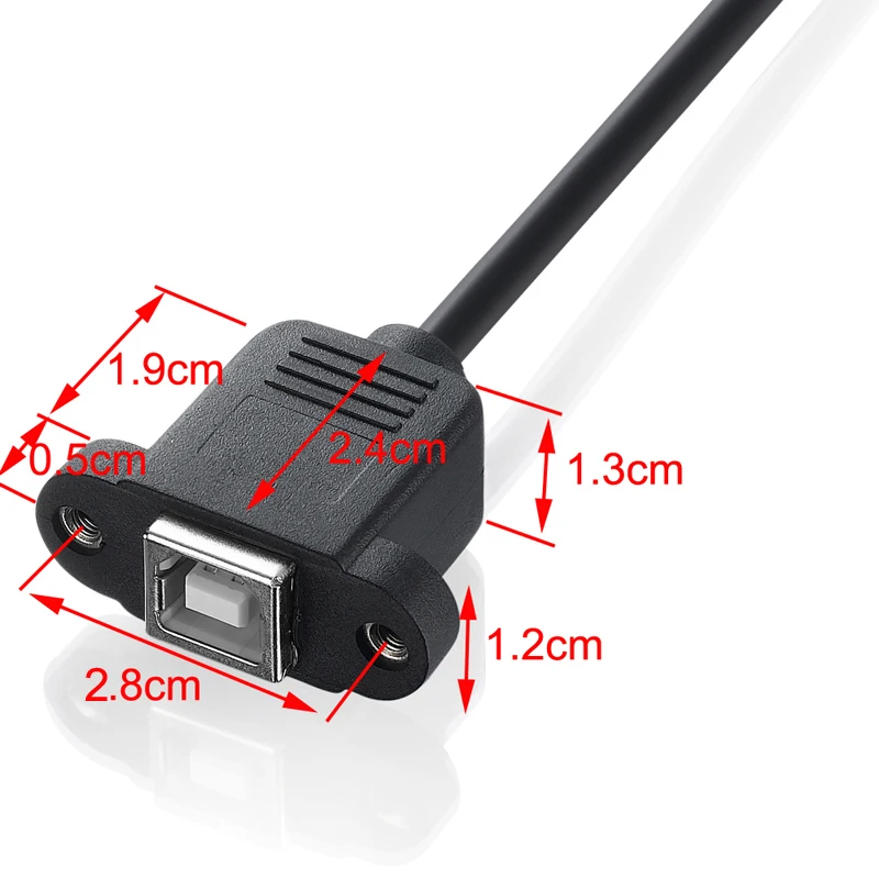 Bochara 90degree USB 2.0 Type B Male to Female Printer Extension Cable With Panel Mount Screw Hole 30cm 50cm 100cm