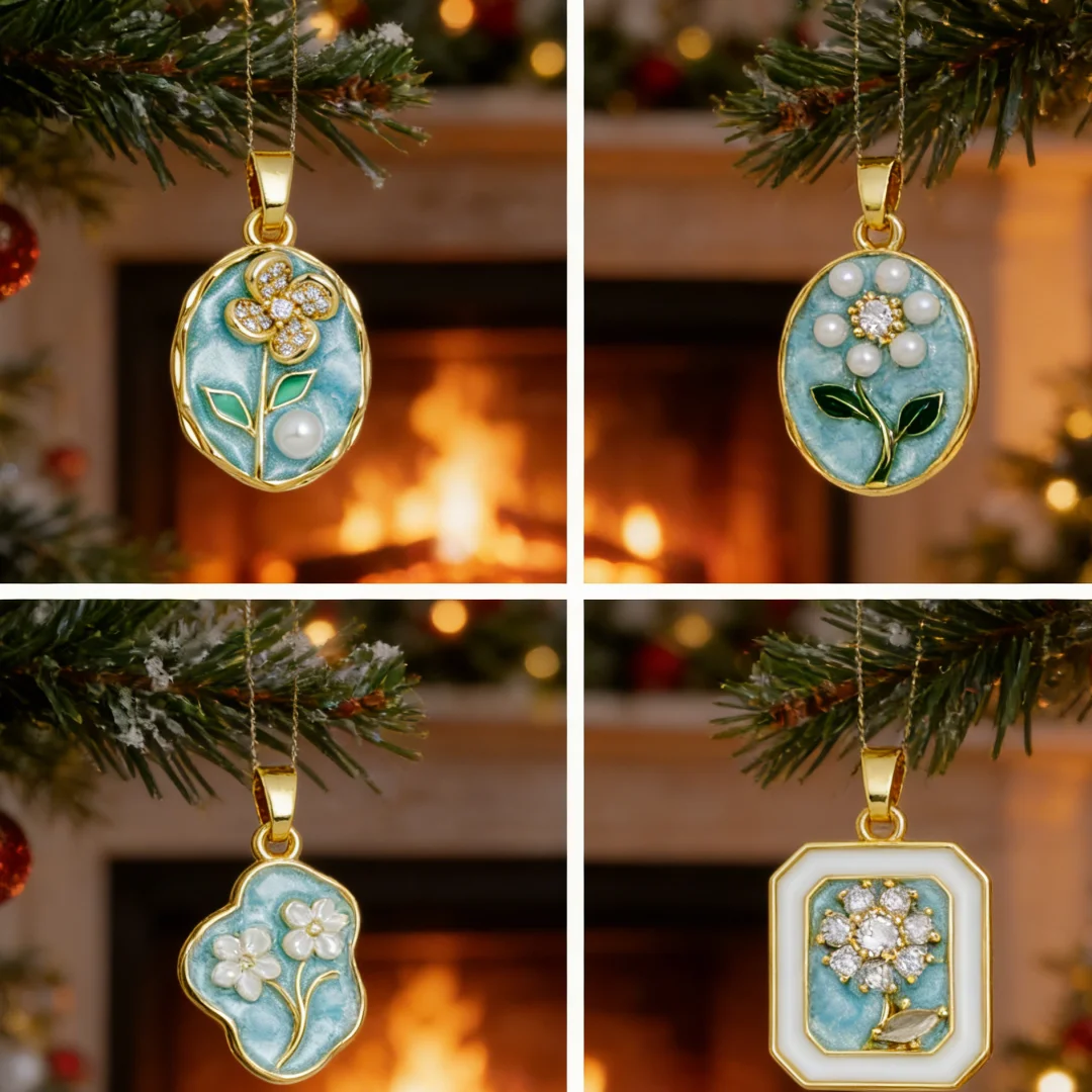 

3Pcs Pendants Sparkling Brass Cubic Zircon Enamel Floral Charms Square Oval for DIY Jewelry Making Necklace Bracelet Accessories