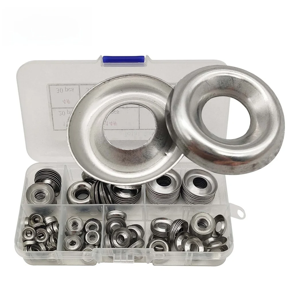 170pcs Stainless Steel Fisheye Washers 304 Raised Recessed Hollow Bowl Assortment Kit 4-16 For Furniture Machinery Hardware Fast