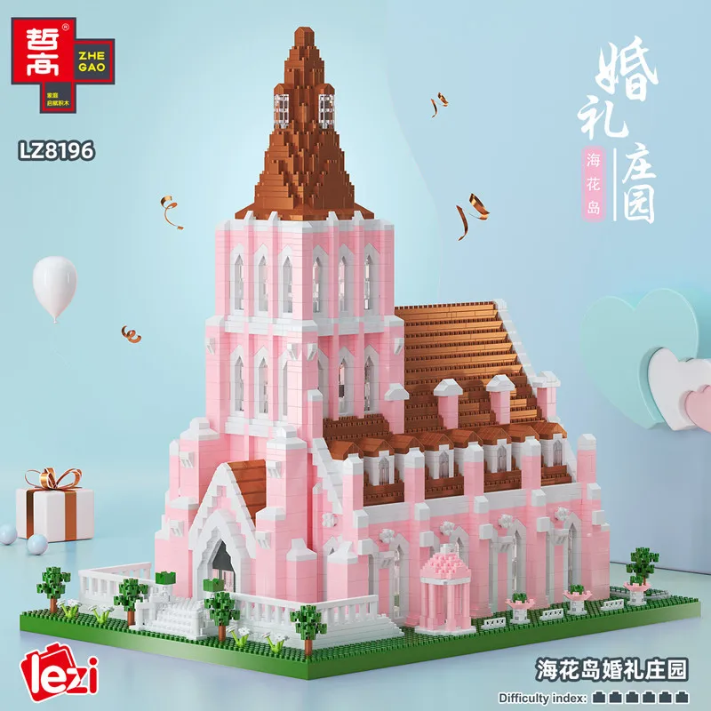 5153pcs LEZI Mini Blocks Architecture Manor Building Bricks Pink Wedding House Juguetes Toys Kids Gift Girl Present Zhegao 8196