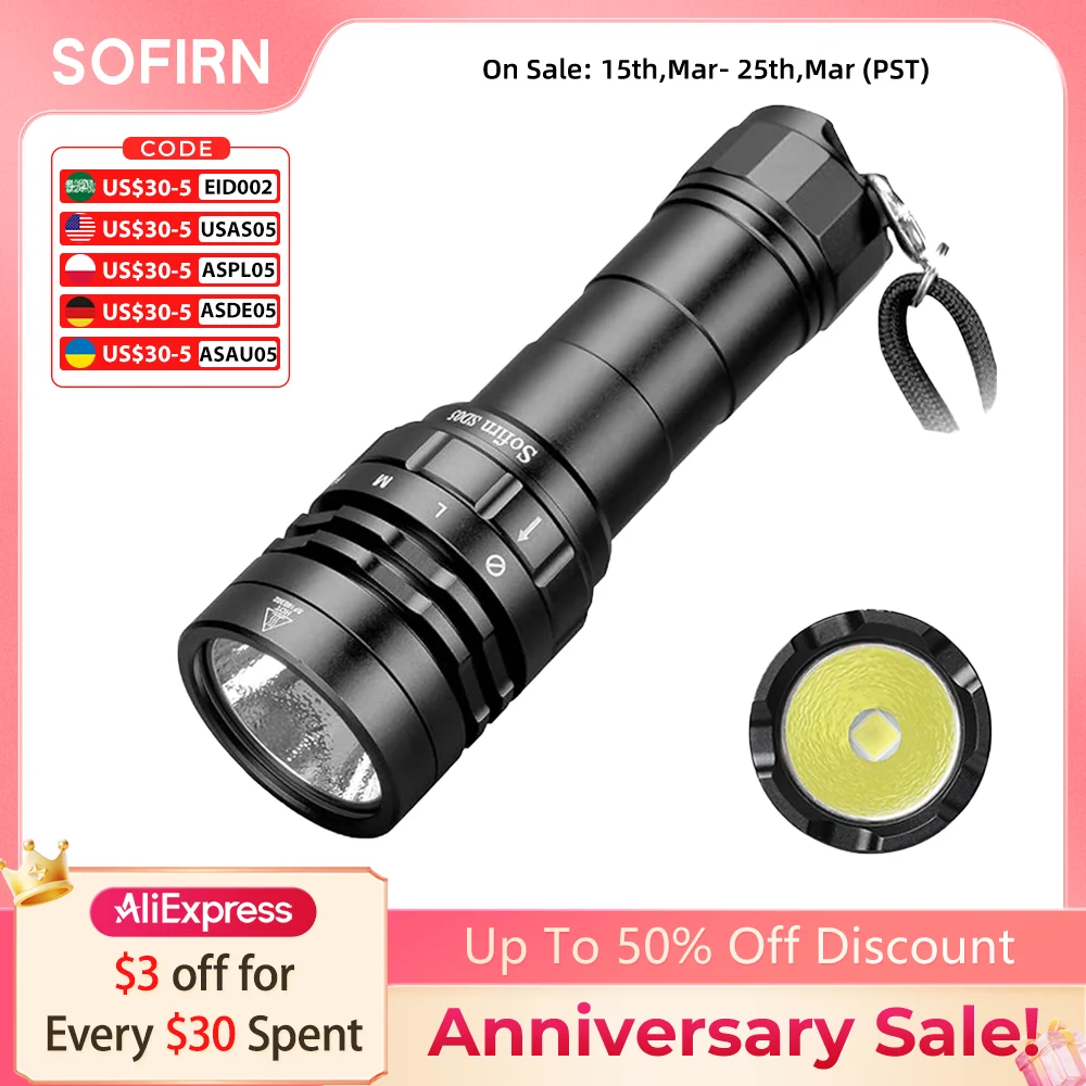 

Sofirn SD05 Scuba Diving Light XHP50.2 Super Bright 3000lm 21700 Dive Flashlight with Magnetic Switch 5000K 6500K