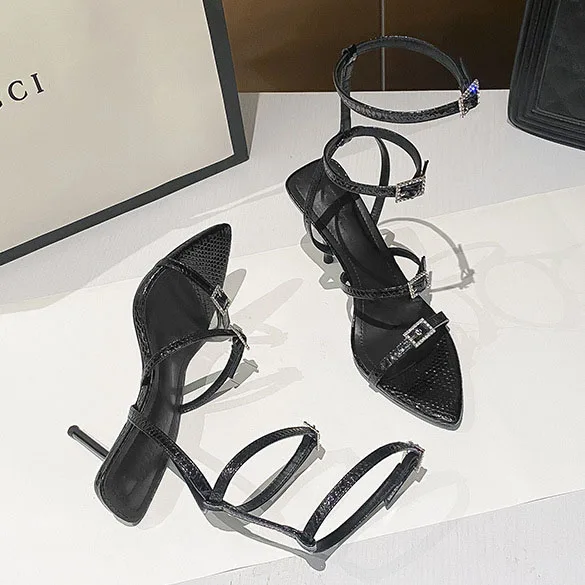 Sexy Party Fashion Ankle Buckle Strap Woman Pumps Summer High Heels Pointed Toe Designer  Sexy Stiletto DRESS Shoes